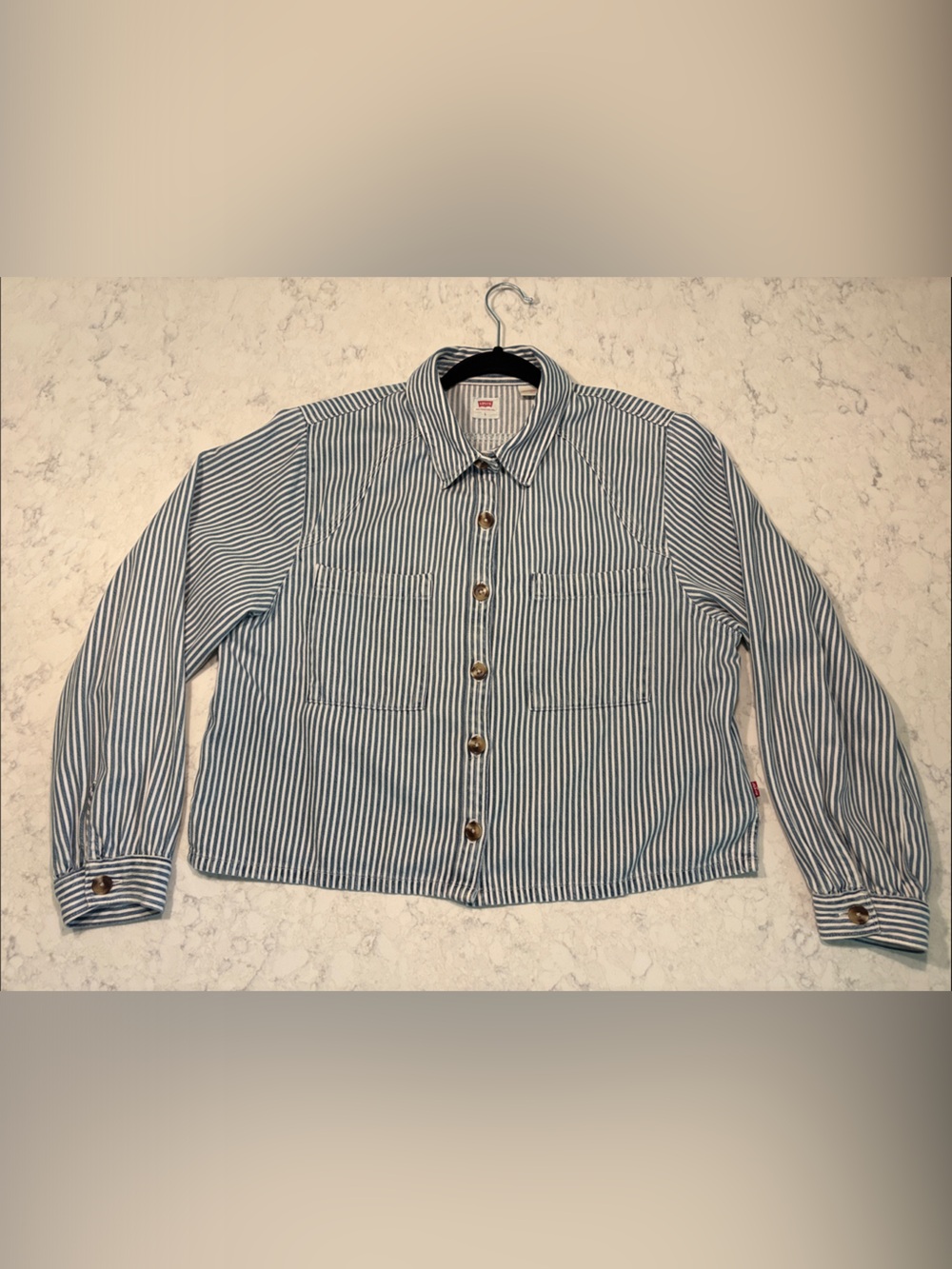 Levi's Blue and White Striped Button-Down Shirt Jacket